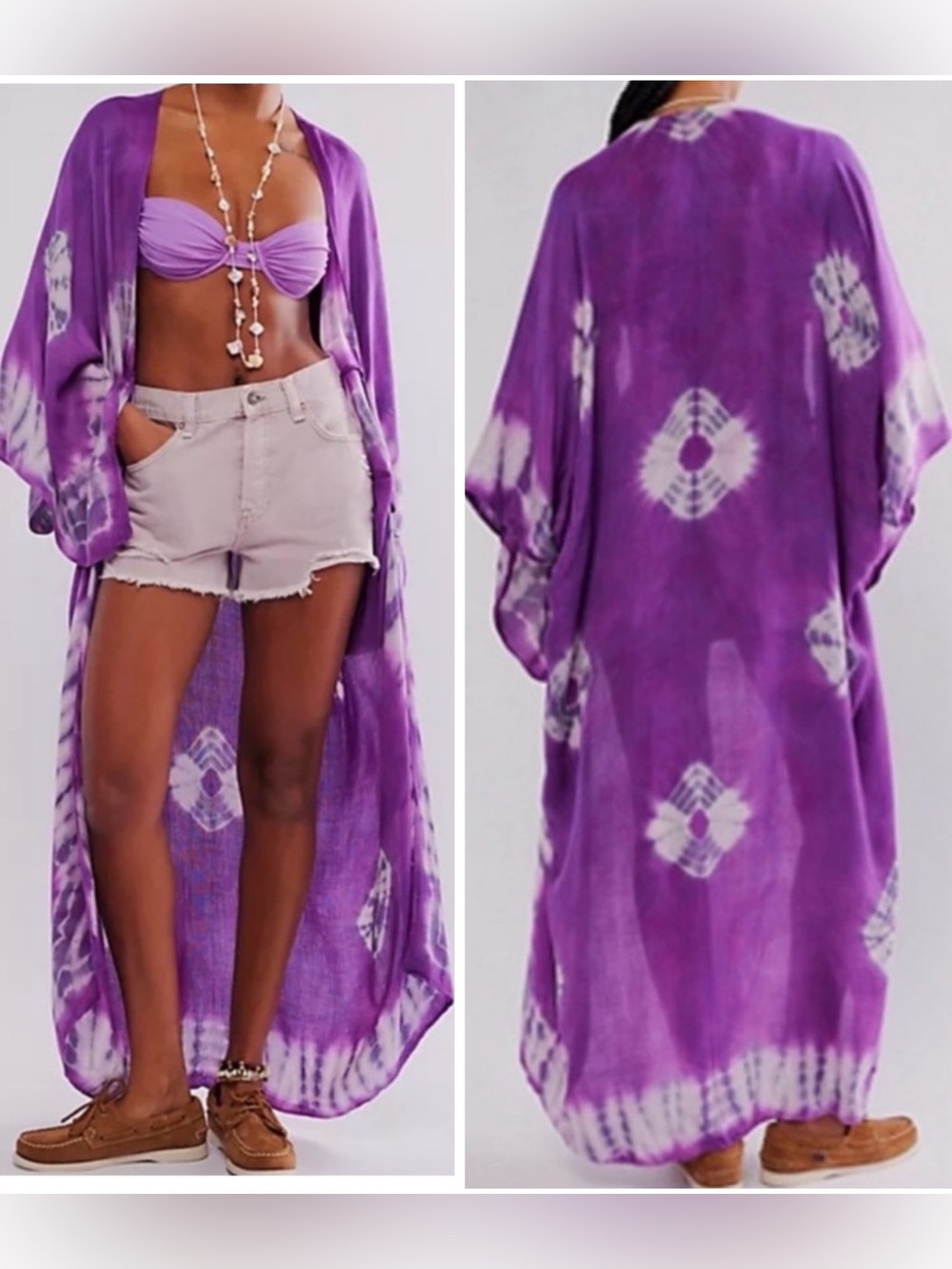 Free People Spellbound Tie Dye Purple Kimono Size OS Boho Festival Hippie